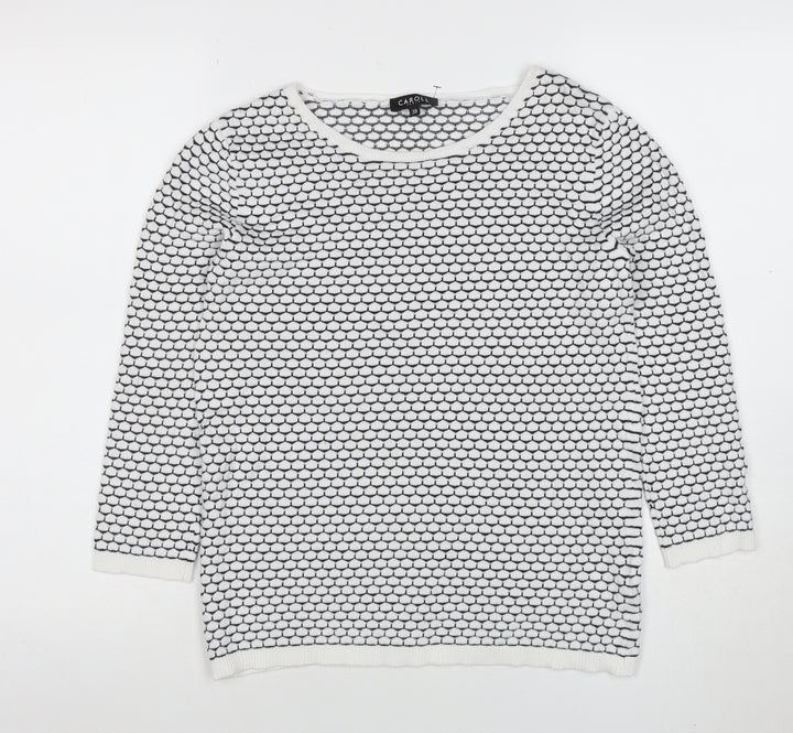 Caroll Women’s White Black Cotton Knit Pullover Jumper Size 10