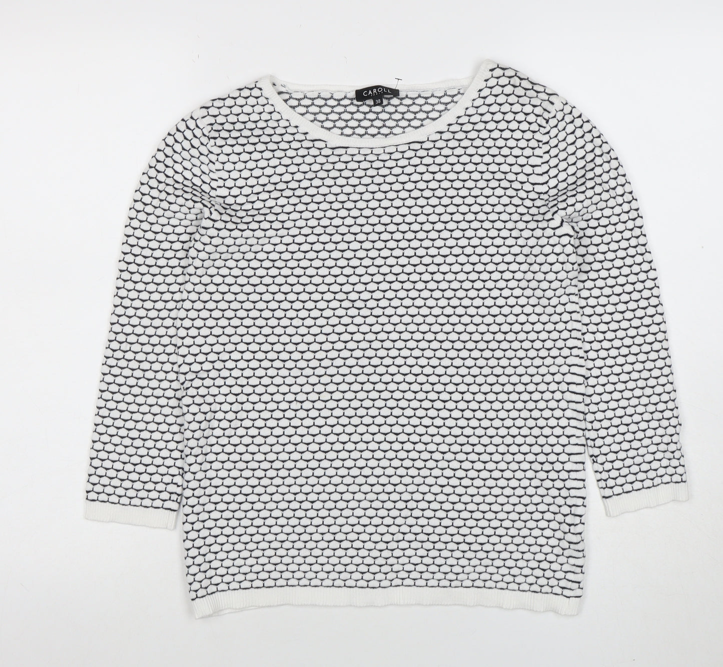 Caroll Women’s White Black Cotton Knit Pullover Jumper Size 10
