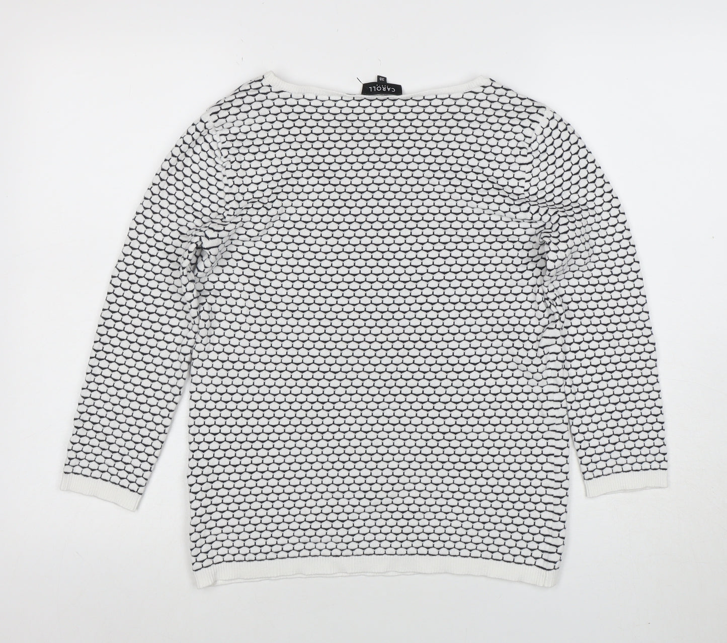 Caroll Women’s White Black Cotton Knit Pullover Jumper Size 10