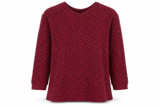 Front view of Next Women’s Red Knit Tunic Jumper, size UK 12, Round Neck 3/4 Sleeve