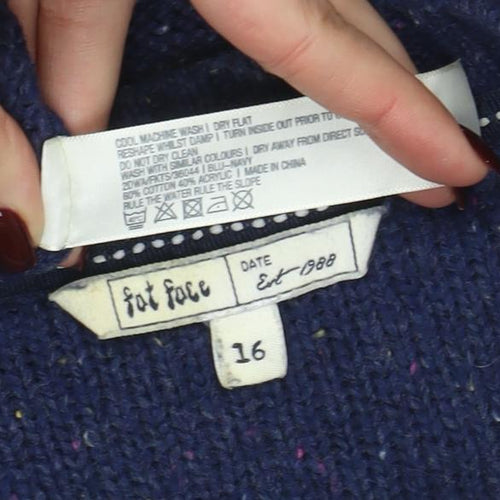 Fat Face Women’s Blue Wool Knit Crew Neck Jumper Size 16