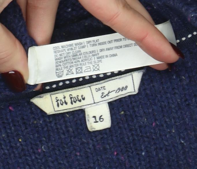 Fat Face Women’s Blue Wool Knit Crew Neck Jumper Size 16