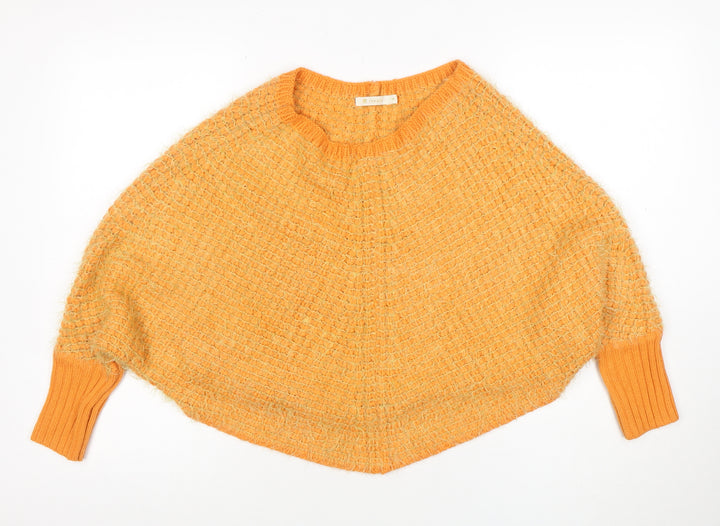 Fexata Women’s Orange Wool Blend Chunky Knit Cape Jumper S