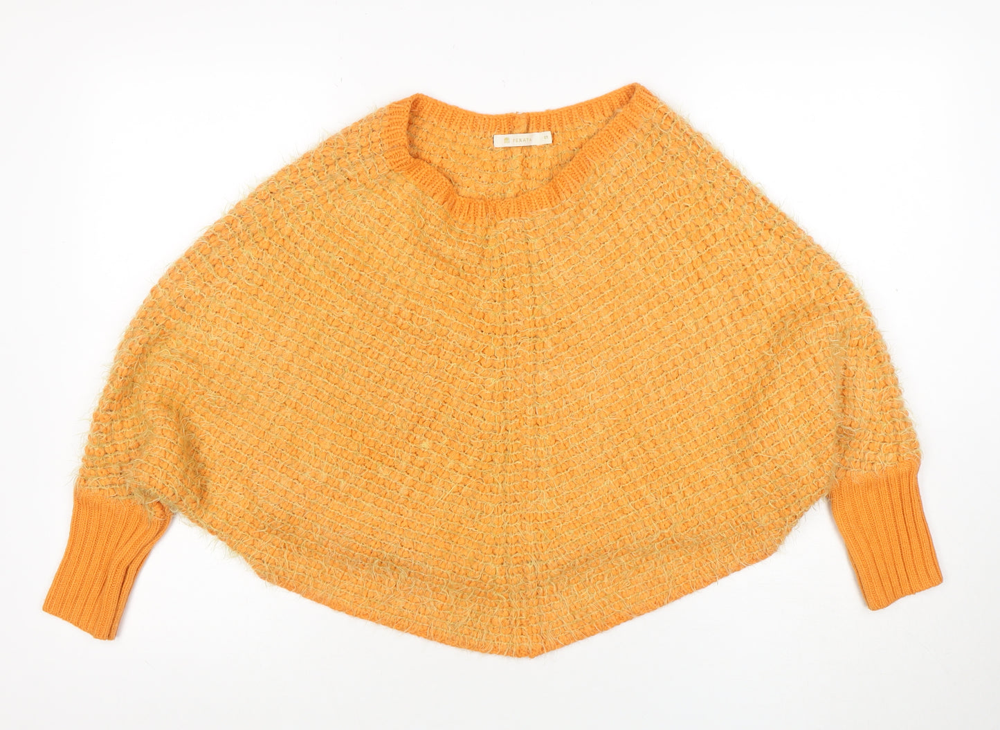 Fexata Women’s Orange Wool Blend Chunky Knit Cape Jumper S