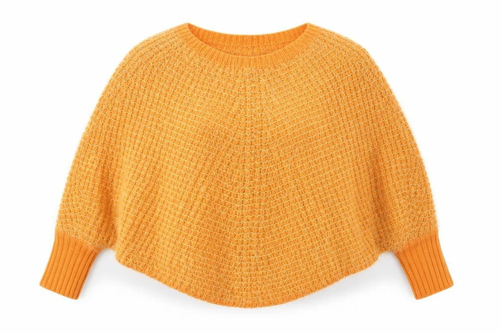 Front view of Fexata Women’s Orange Wool Blend Chunky Knit Cape Jumper S