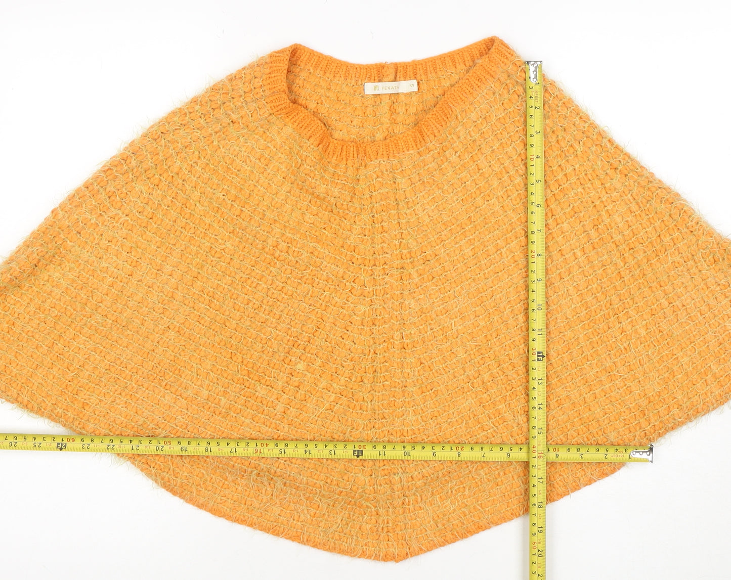 Fexata Women’s Orange Wool Blend Chunky Knit Cape Jumper S