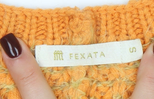 Fexata Women’s Orange Wool Blend Chunky Knit Cape Jumper S