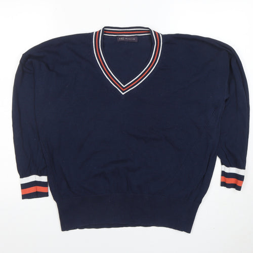 Marks and Spencer Women Blue V-Neck Cotton Knit Jumper M