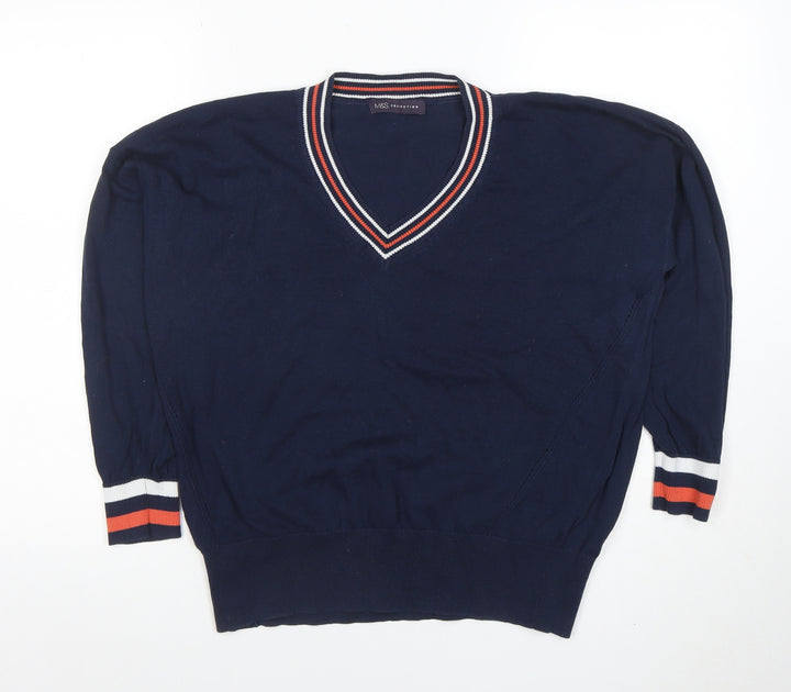 Marks and Spencer Women Blue V-Neck Cotton Knit Jumper M