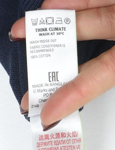 Marks and Spencer Women Blue V-Neck Cotton Knit Jumper M