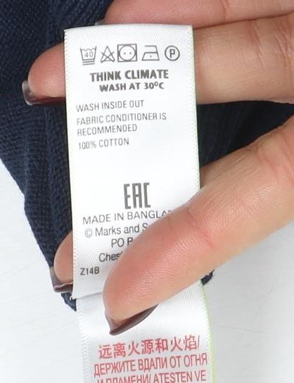Marks and Spencer Women Blue V-Neck Cotton Knit Jumper M
