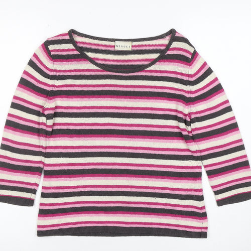 Minuet Women’s Multicoloured 100% Silk Striped Jumper UK 10