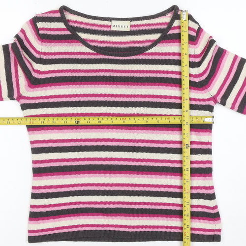 Minuet Women’s Multicoloured 100% Silk Striped Jumper UK 10