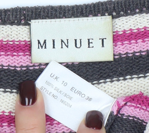 Minuet Women’s Multicoloured 100% Silk Striped Jumper UK 10