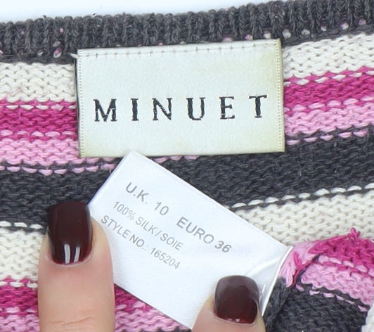 Minuet Women’s Multicoloured 100% Silk Striped Jumper UK 10