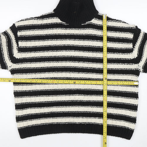 H&M Women’s Black White Striped Roll Neck Chunky Knit Jumper Size L