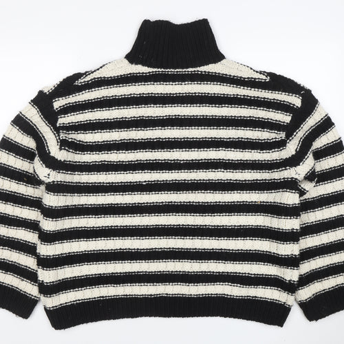 H&M Women’s Black White Striped Roll Neck Chunky Knit Jumper Size L