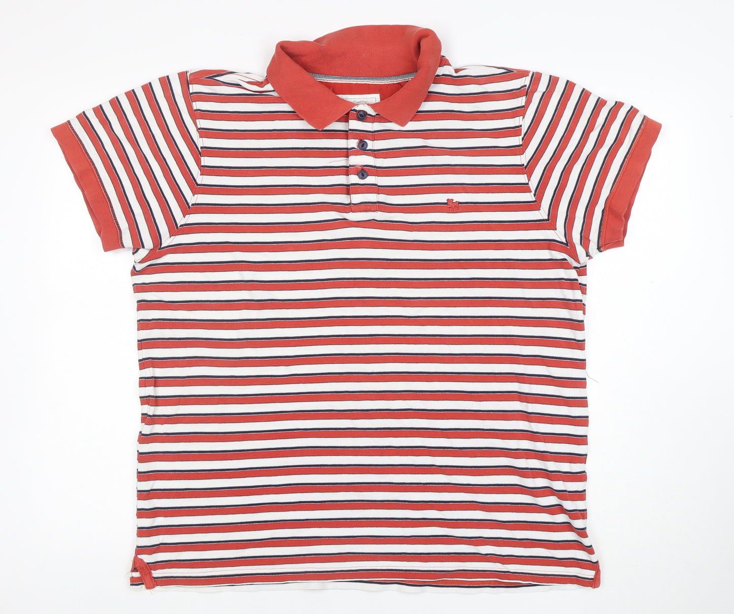 Jasper Conran Men's Red Striped Cotton Short Sleeve Polo Shirt XL