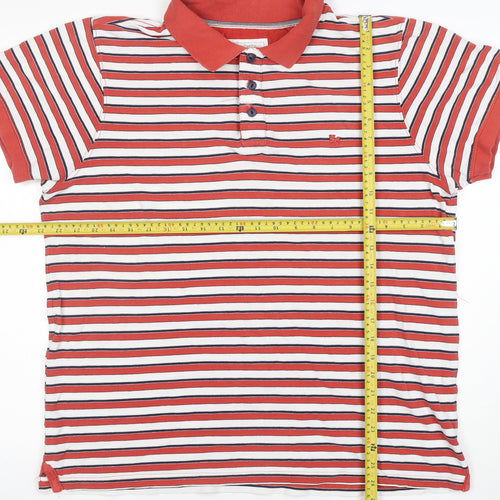 Jasper Conran Men's Red Striped Cotton Short Sleeve Polo Shirt XL