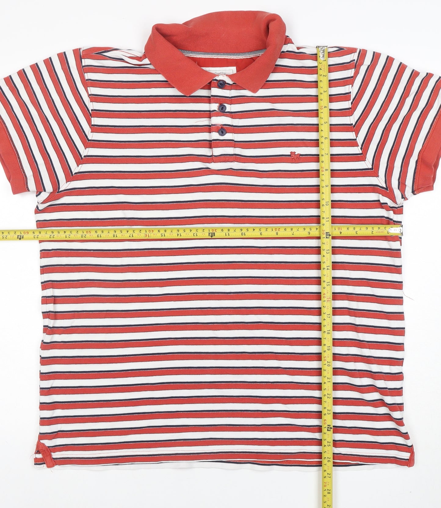 Jasper Conran Men's Red Striped Cotton Short Sleeve Polo Shirt XL