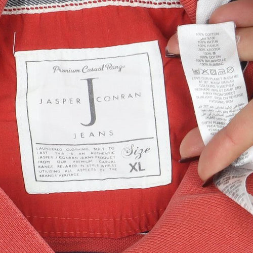 Jasper Conran Men's Red Striped Cotton Short Sleeve Polo Shirt XL