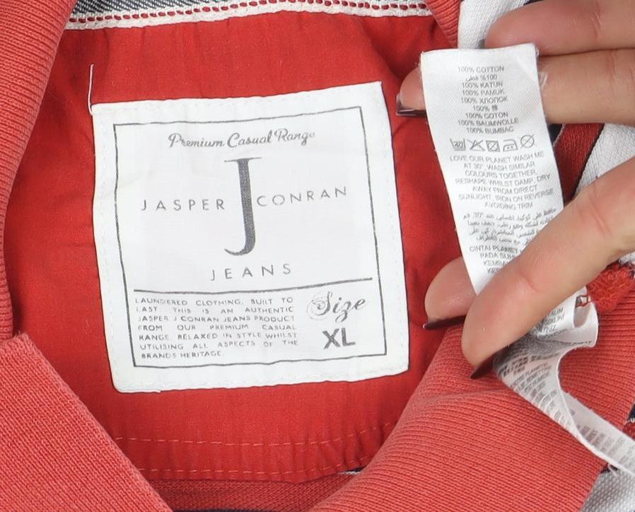Jasper Conran Men's Red Striped Cotton Short Sleeve Polo Shirt XL