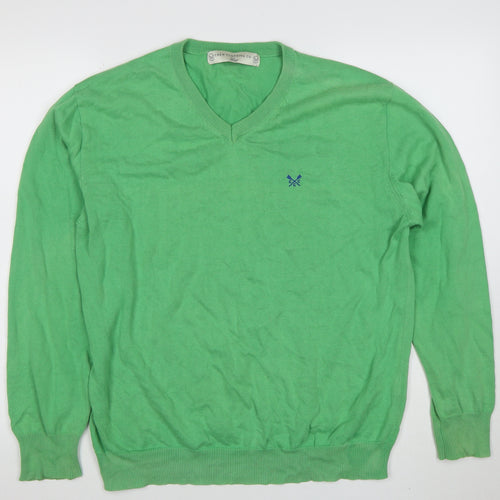 Crew Clothing Co. Men's Green V-Neck Cotton Jumper Size M