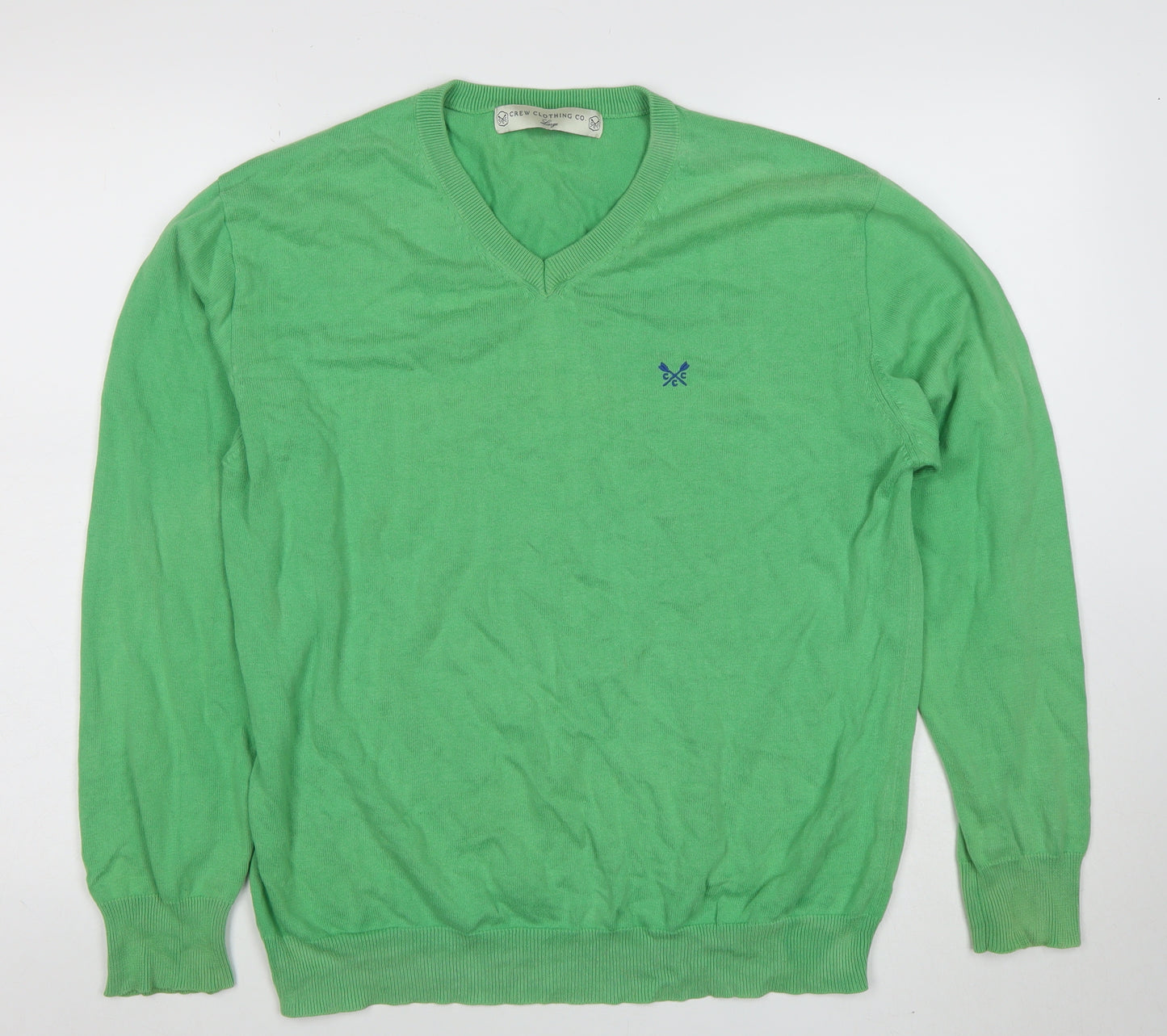 Crew Clothing Co. Men's Green V-Neck Cotton Jumper Size M