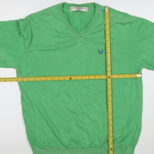Crew Clothing Co. Men's Green V-Neck Cotton Jumper Size M