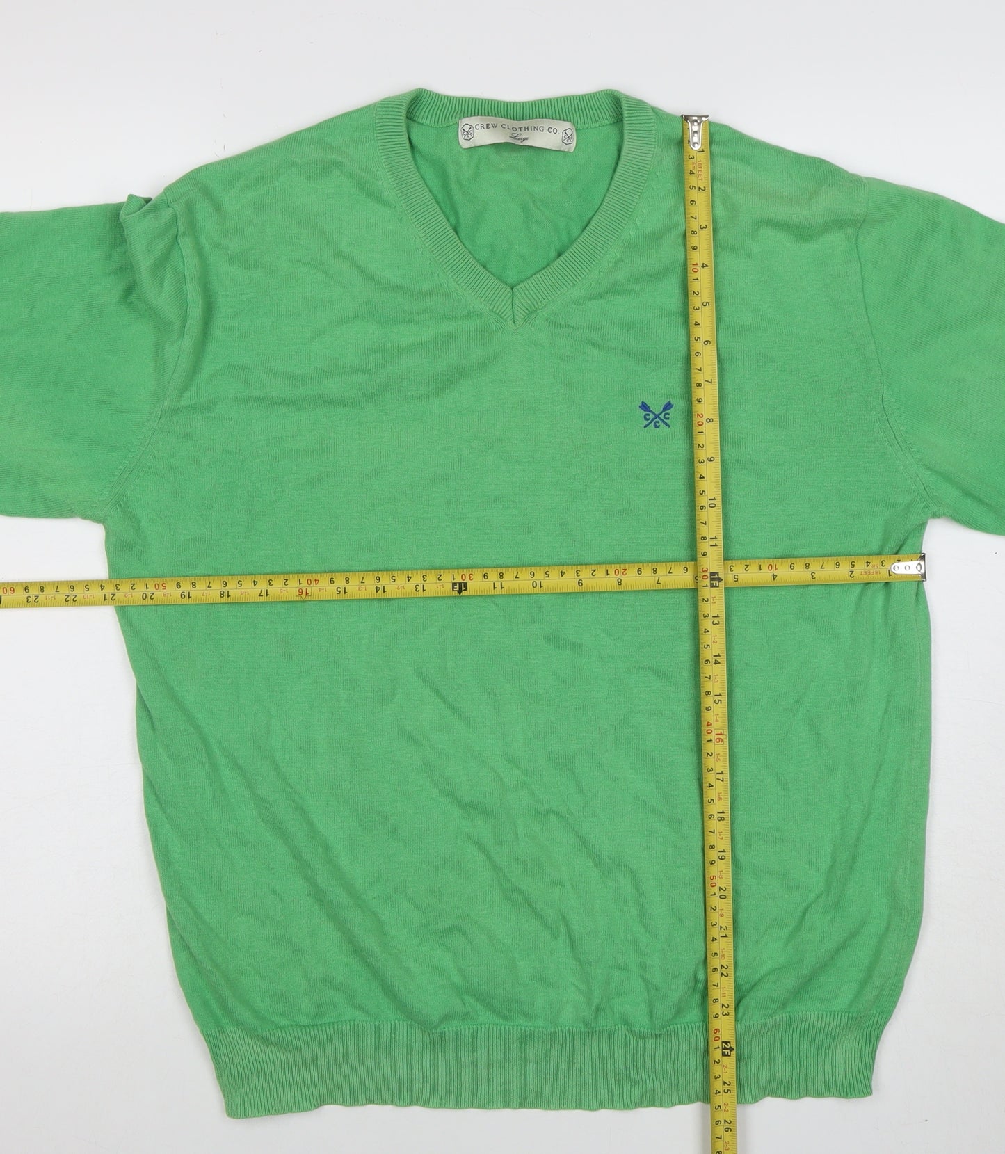 Crew Clothing Co. Men's Green V-Neck Cotton Jumper Size M