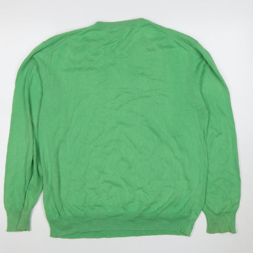 Crew Clothing Co. Men's Green V-Neck Cotton Jumper Size M