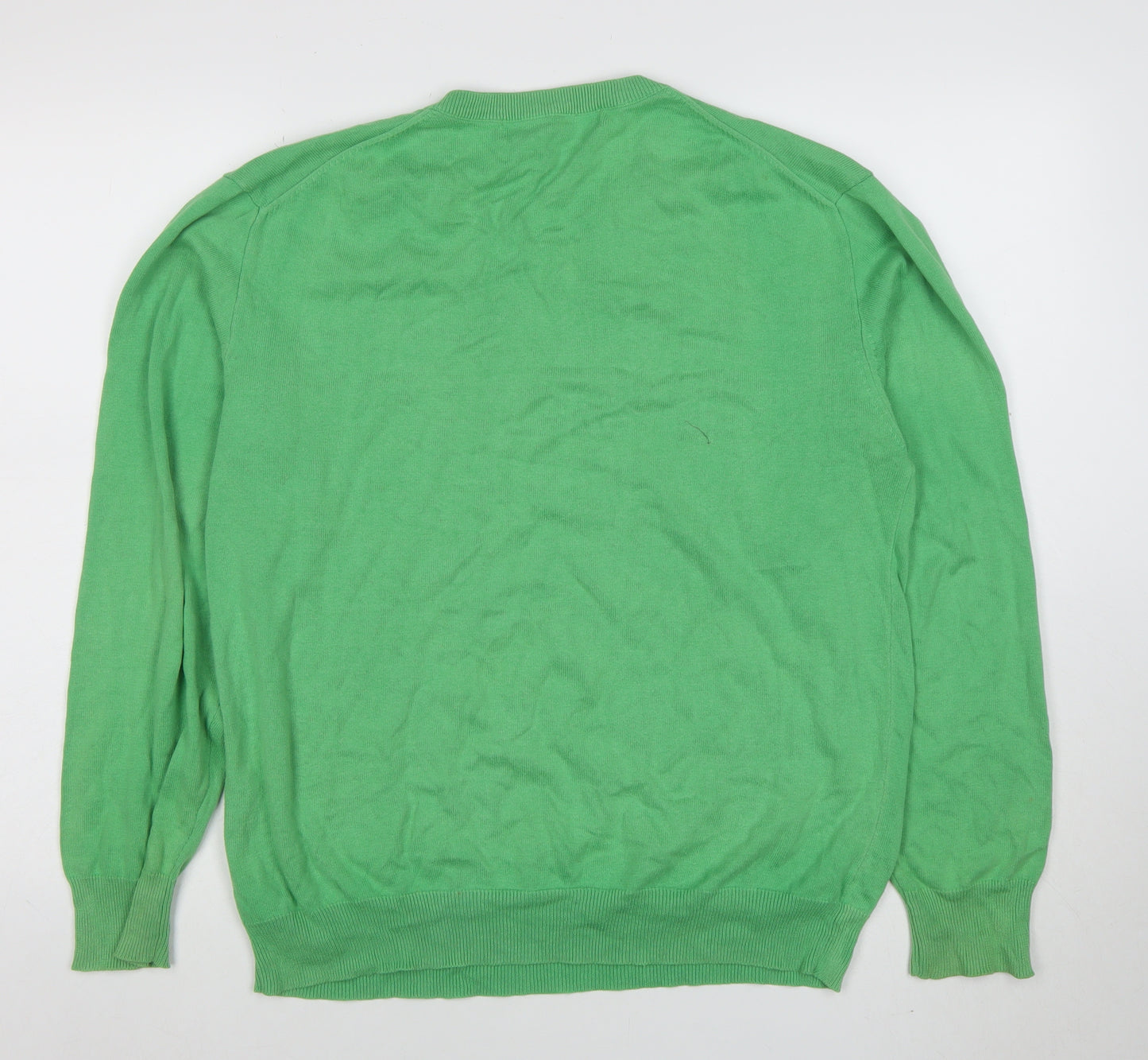 Crew Clothing Co. Men's Green V-Neck Cotton Jumper Size M