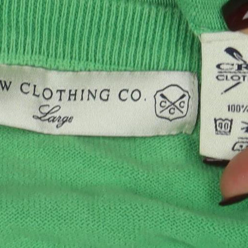 Crew Clothing Co. Men's Green V-Neck Cotton Jumper Size M