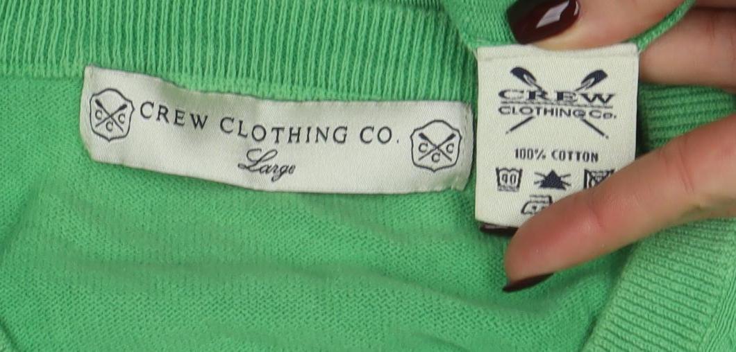 Crew Clothing Co. Men's Green V-Neck Cotton Jumper Size M