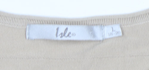 Isle Women Beige Striped Knit 3/4 Sleeve Crew Neck Top L