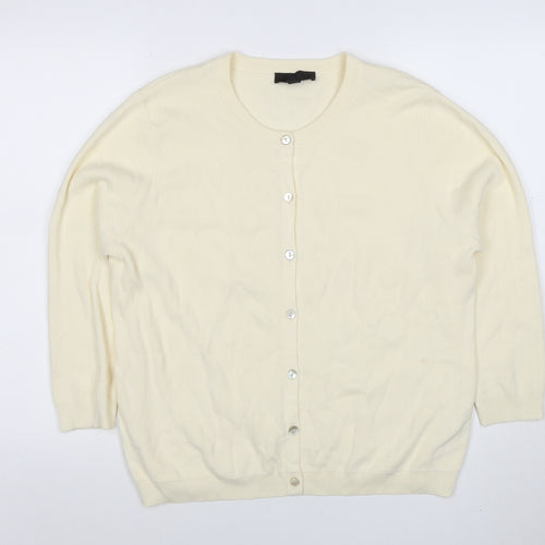 ZARA Women’s Ivory Cotton Crew Neck Button Cardigan Size L
