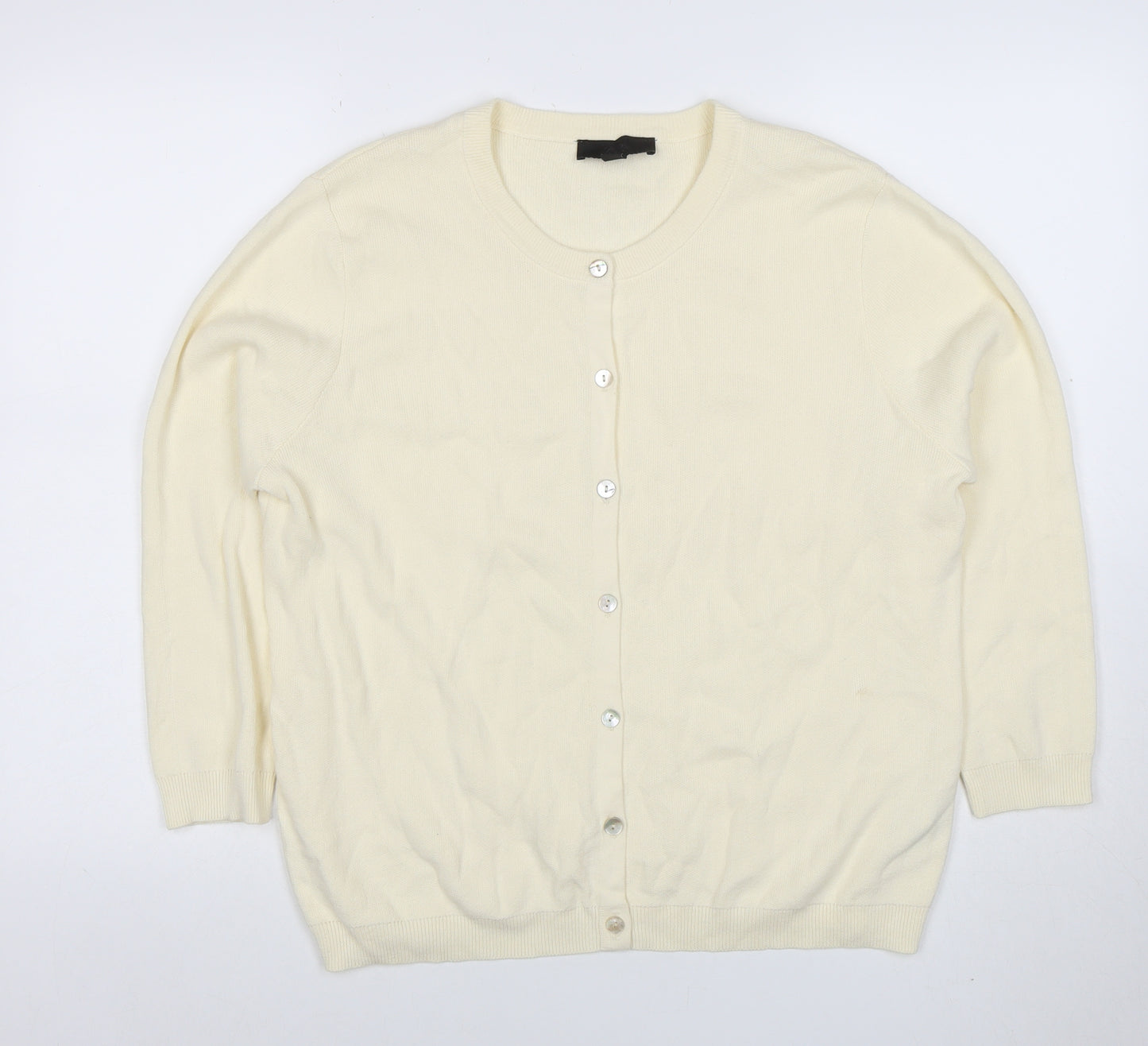 ZARA Women’s Ivory Cotton Crew Neck Button Cardigan Size L