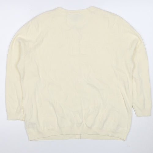 ZARA Women’s Ivory Cotton Crew Neck Button Cardigan Size L