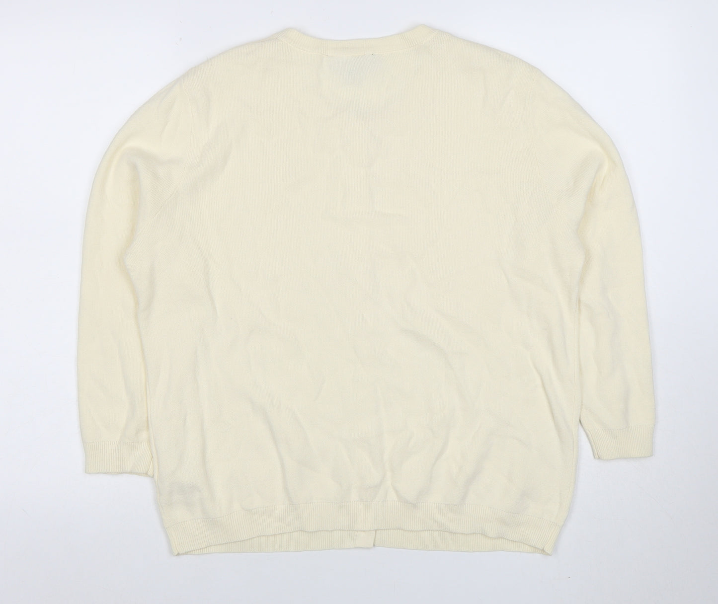 ZARA Women’s Ivory Cotton Crew Neck Button Cardigan Size L