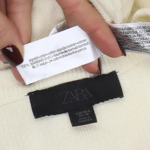 ZARA Women’s Ivory Cotton Crew Neck Button Cardigan Size L