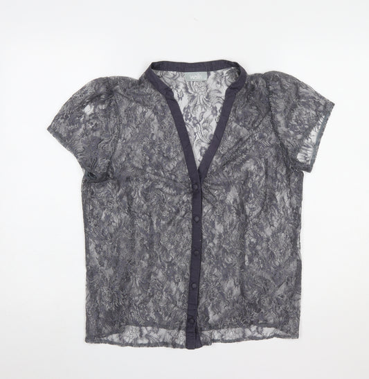 Wallis Women’s Grey Lace Short Sleeve V-Neck Blouse Size 18
