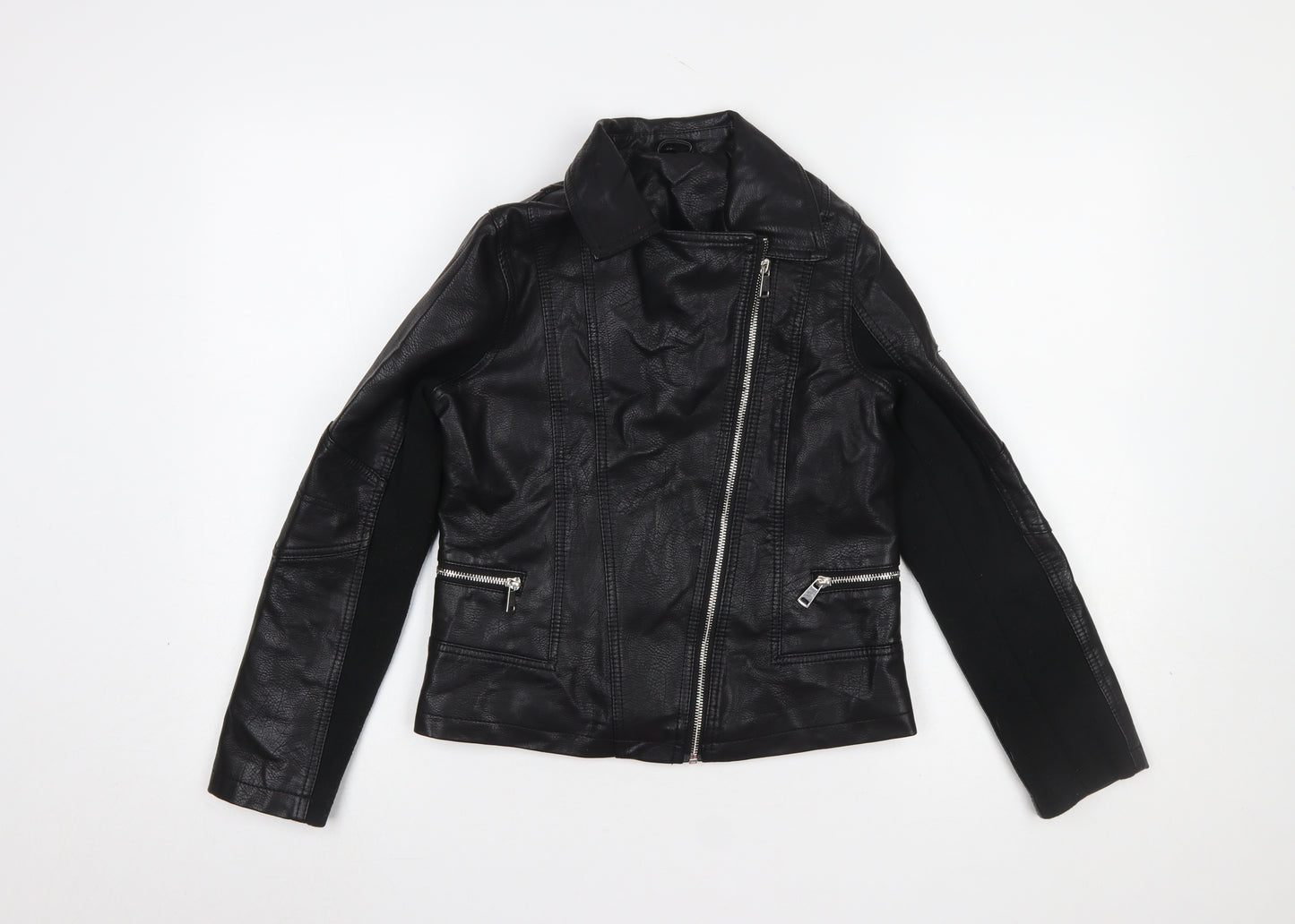 Dunnes Stores Women's Black Faux Leather Biker Jacket Size 6