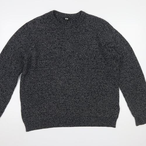 Uniqlo Men’s Grey Chunky-Knit Cotton Blend Crew Neck Jumper L