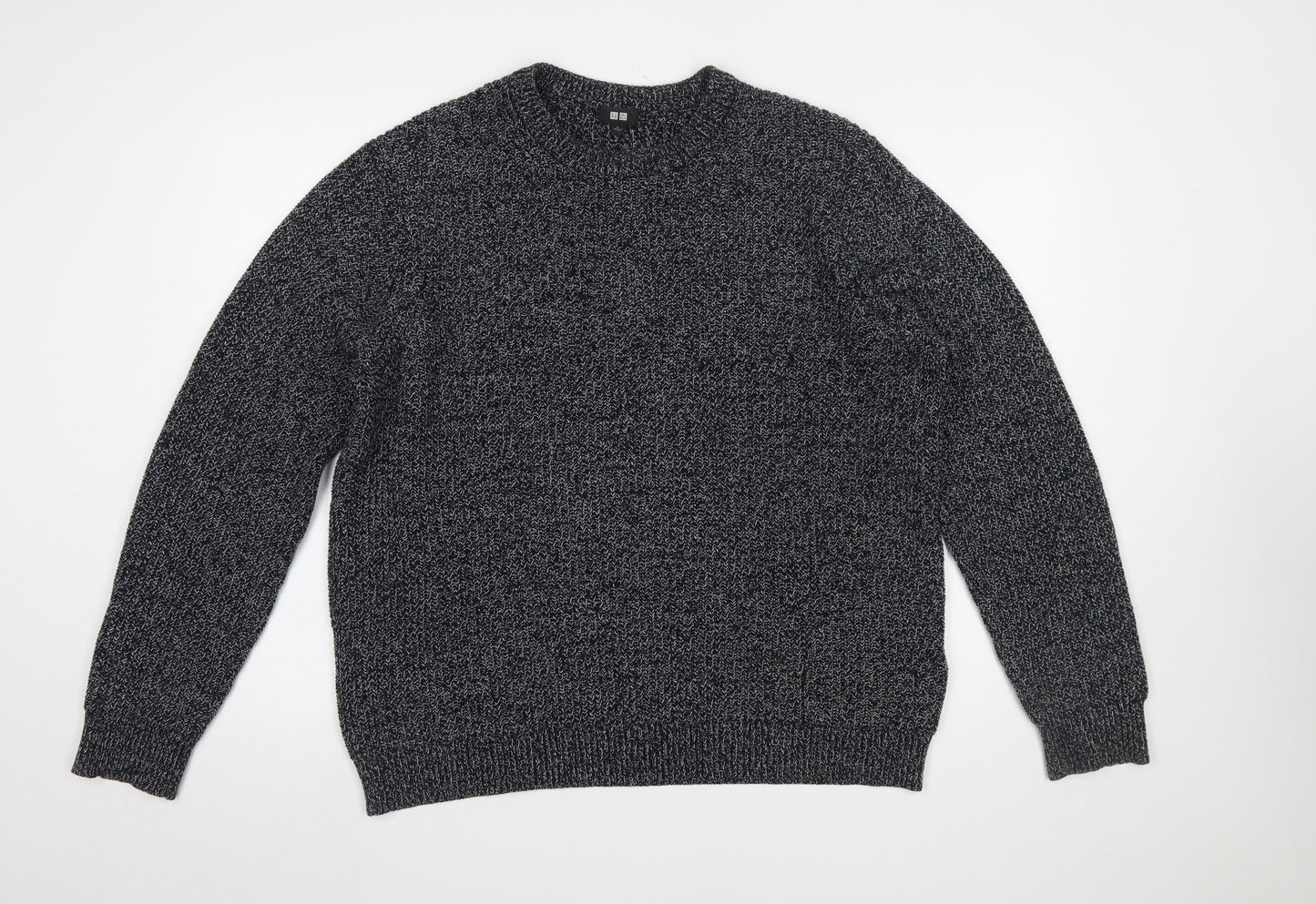 Uniqlo Men’s Grey Chunky-Knit Cotton Blend Crew Neck Jumper L