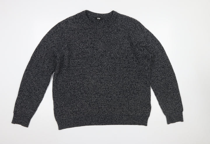 Uniqlo Men’s Grey Chunky-Knit Cotton Blend Crew Neck Jumper L