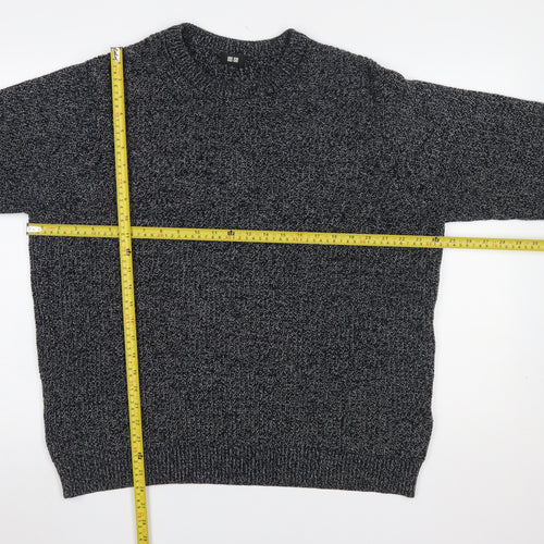 Uniqlo Men’s Grey Chunky-Knit Cotton Blend Crew Neck Jumper L