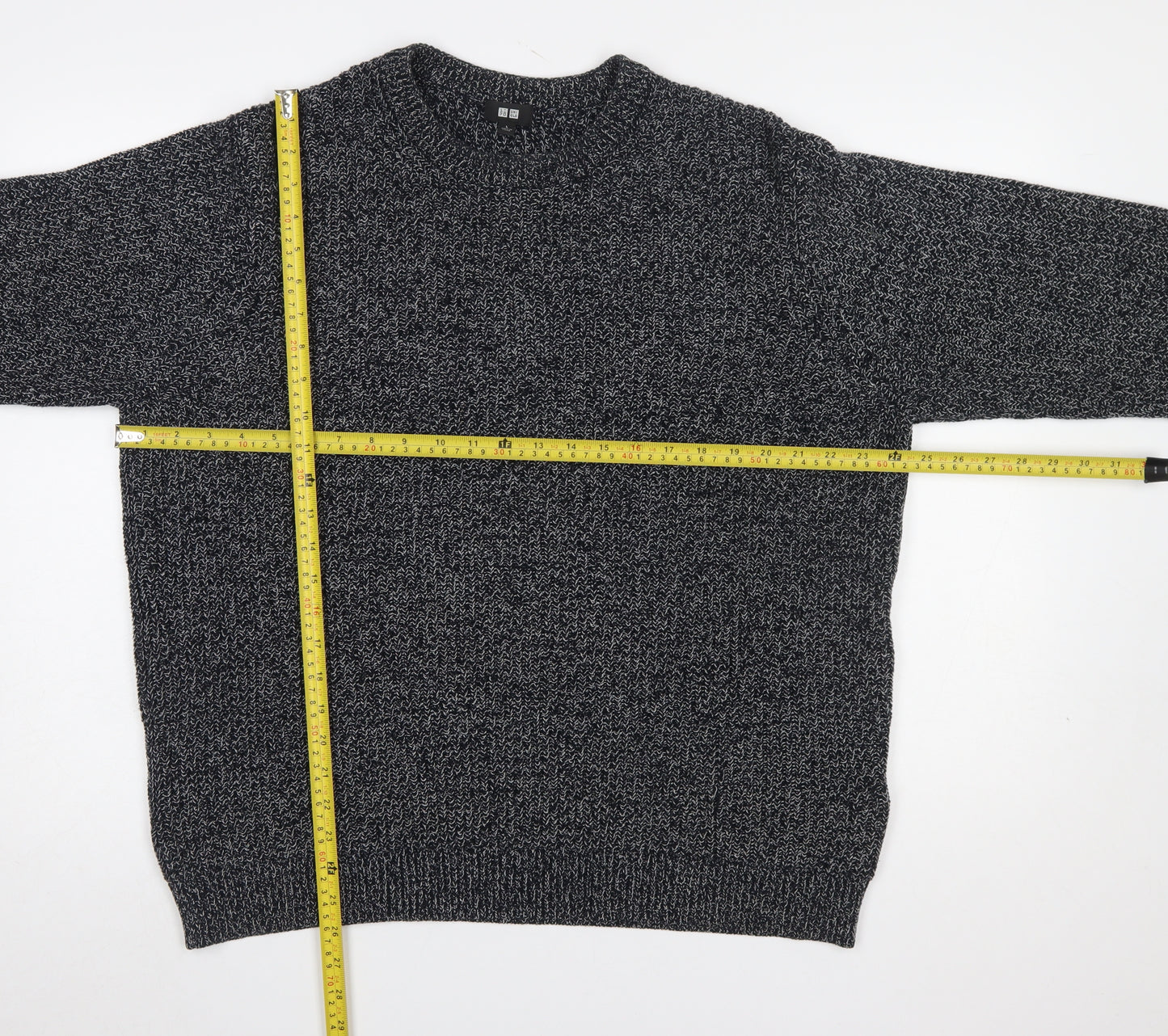 Uniqlo Men’s Grey Chunky-Knit Cotton Blend Crew Neck Jumper L