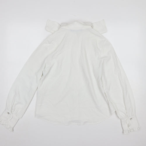 Zara Women White Ruffle Bow Long Sleeve Blouse Size S