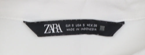 Zara Women White Ruffle Bow Long Sleeve Blouse Size S