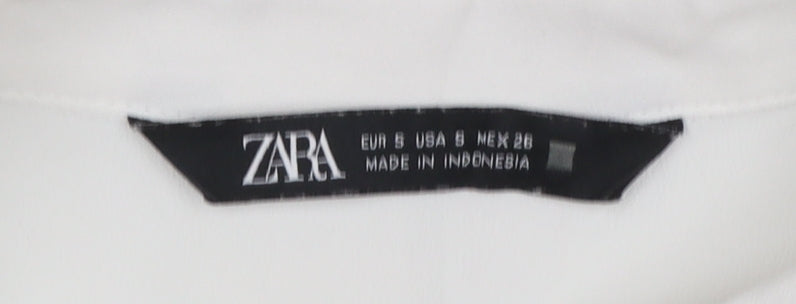 Zara Women White Ruffle Bow Long Sleeve Blouse Size S